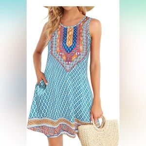 Elescat Women’s Beach Boho Sleeveless Vintage Floral Flowy Pocket Sundress